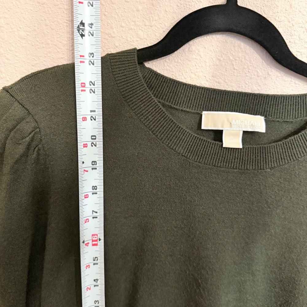 Michael Kors Womens XL Olive Green Puff Sleeve Button Shoulder Crewneck Sweater - Picture 7 of 7